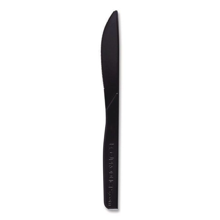 100% Recycled Content Cutlery, Knife, Plastic, Black, 50/Pack, 20 Packs/Carton
