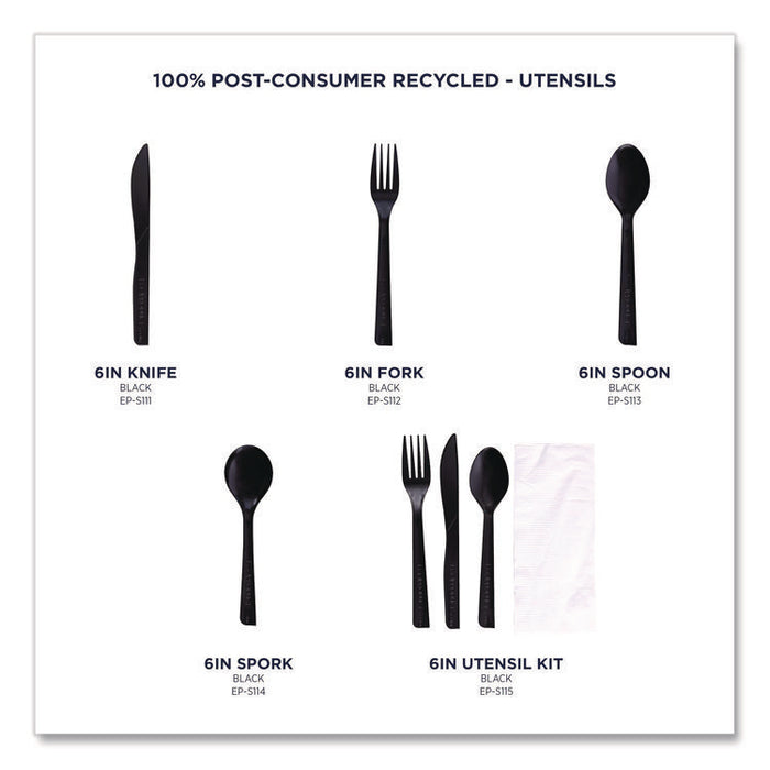 100% Recycled Content Cutlery, Knife, Plastic, Black, 50/Pack, 20 Packs/Carton