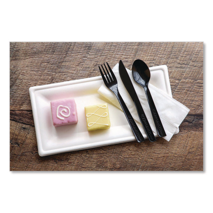 100% Recycled Content Cutlery, Fork, Plastic, Black, 50/Pack, 20 Packs/Carton