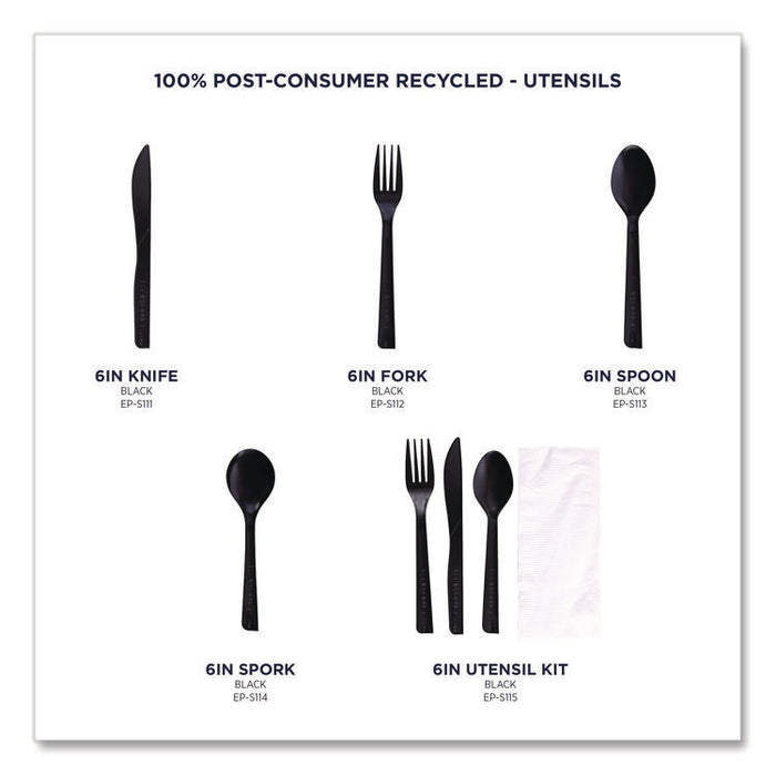 100% Recycled Content Cutlery, Fork, Plastic, Black, 50/Pack, 20 Packs/Carton