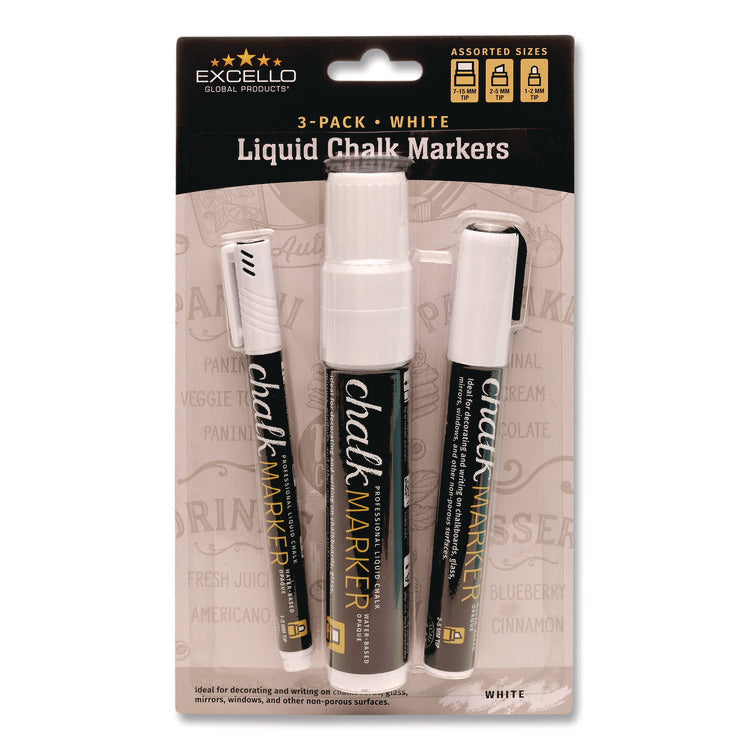 Liquid Chalk Markers, Assorted Tip Sizes and Types, White, 3/Pack ...