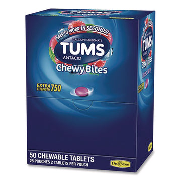 TUMS Antacid Chewy Bites, 2 Tablets/Pouch, 25 Pouches/Box