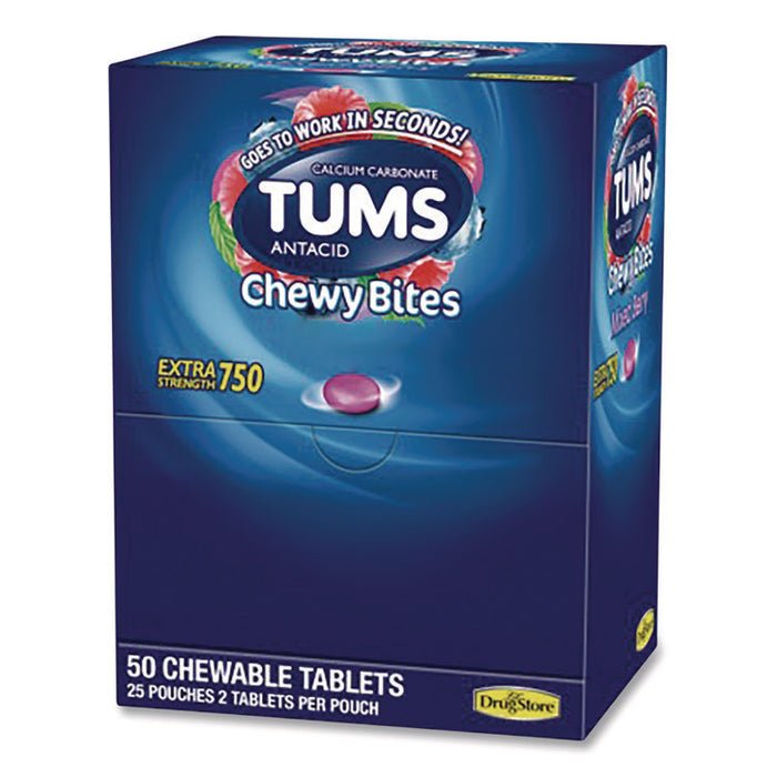 TUMS Antacid Chewy Bites, 2 Tablets/Pouch, 25 Pouches/Box