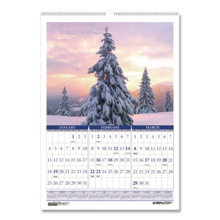 Recycled Three-Month Season Wall Calendar, 12 x 16.5, Multicolored Sheets, 14-Month: Dec 2025 to Jan 2027
