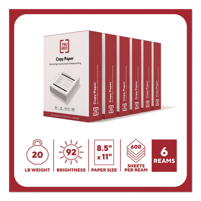 Copy Paper, 92 Bright, 20 lb Bond Weight, 8.5 x 11, 600 Sheets/Ream, 6 Reams/Carton