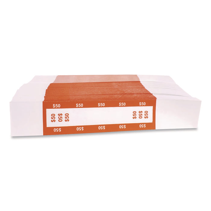 Currency Straps, Self-Adhesive, Ones, $50 Strap, Orange/White, 1,000/Pack