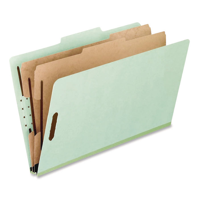 Pressboard Top Tab Classification Folders, 2/5-Cut Tab, Expands 2.5", 2 Dividers, 6 Fasteners, Legal Size, Light Green, 10/BX
