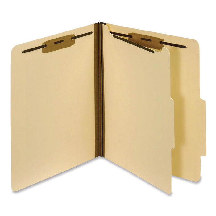 Manila Top Tab Classification Folders, 2/5-Cut Tab, Expands 1.75", 1 Divider, 4 Fasteners, Letter Size, Manila, 10/Box