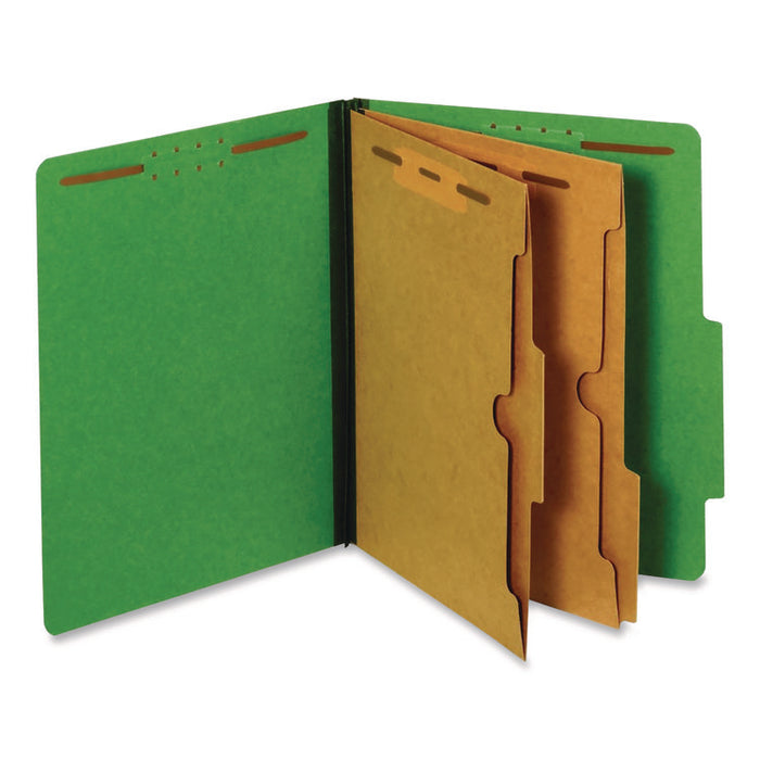 Pressboard Classification Folders, 2/5 Tab, Expands 2.5", 2 Full-Pocket Dividers, 6 Fasteners, Letter Size, Dark Green, 10/BX