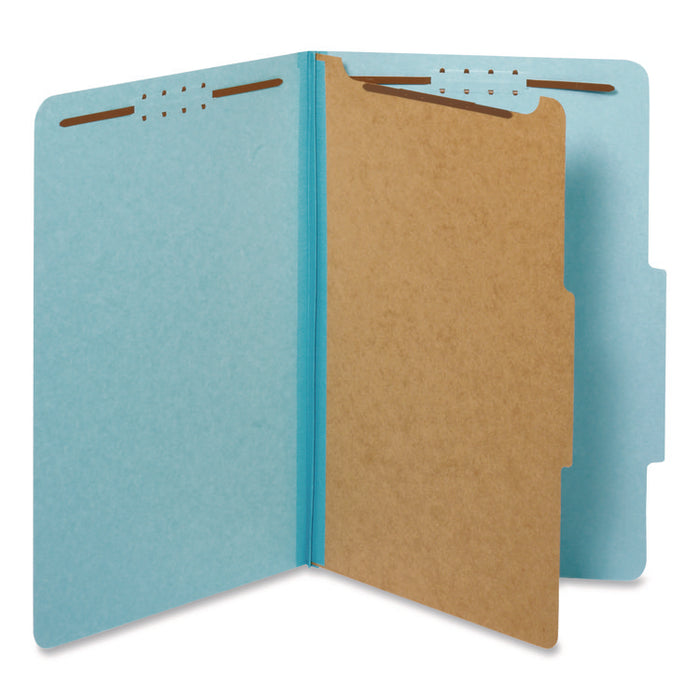 Pressboard Top Tab Classification Folders, 2/5-Cut Tab, Expands 1.75", 1 Divider, 4 Fasteners, Legal Size, Light Blue, 10/Box