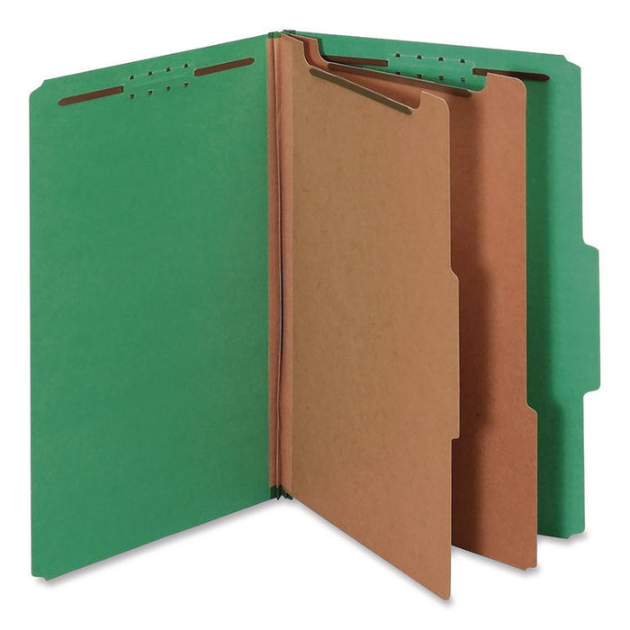 Pressboard Top Tab Classification Folders, 2/5-Cut Tab, Expands 2.5", 2 Dividers, 6 Fasteners, Legal Size, Dark Green, 10/Box