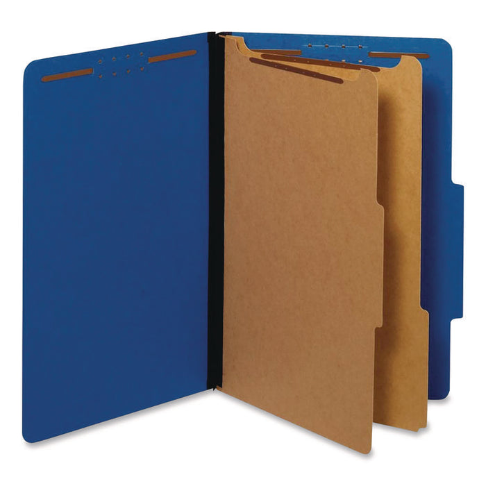 Pressboard Top Tab Classification Folders, 2/5-Cut Tab, Expands 2.5", 2 Dividers, 6 Fasteners, Legal Size, Dark Blue, 10/Box