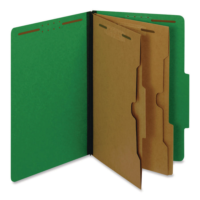 Pressboard Classification Folders, 2/5 Tab, Expands 2.5", 2 Full-Pocket Dividers, 6 Fasteners, Legal Size, Dark Green, 10/Box