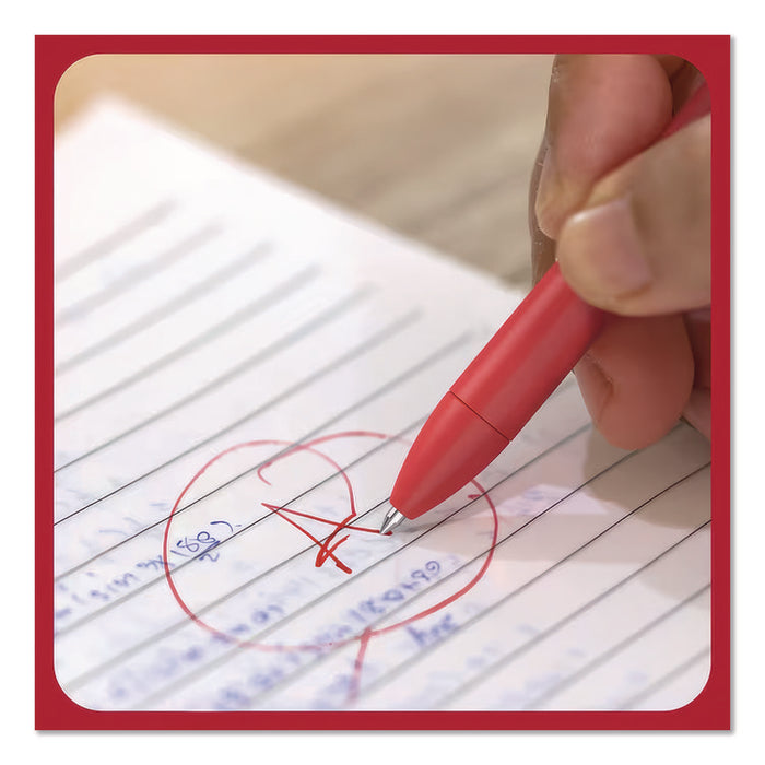 Quick Dry Gel Pen, Retractable, Medium 0.7 mm, Red Ink, Red Barrel, Dozen