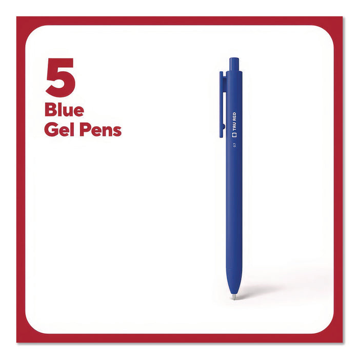 Quick Dry Gel Pen, Retractable, Medium 0.7 mm, Blue Ink, Blue Barrel, 5/Pack