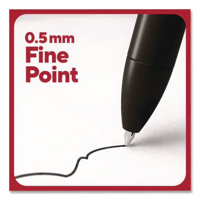 Quick Dry Gel Pen, Retractable, Fine 0.5 mm, Black Ink, Black Barrel, Dozen