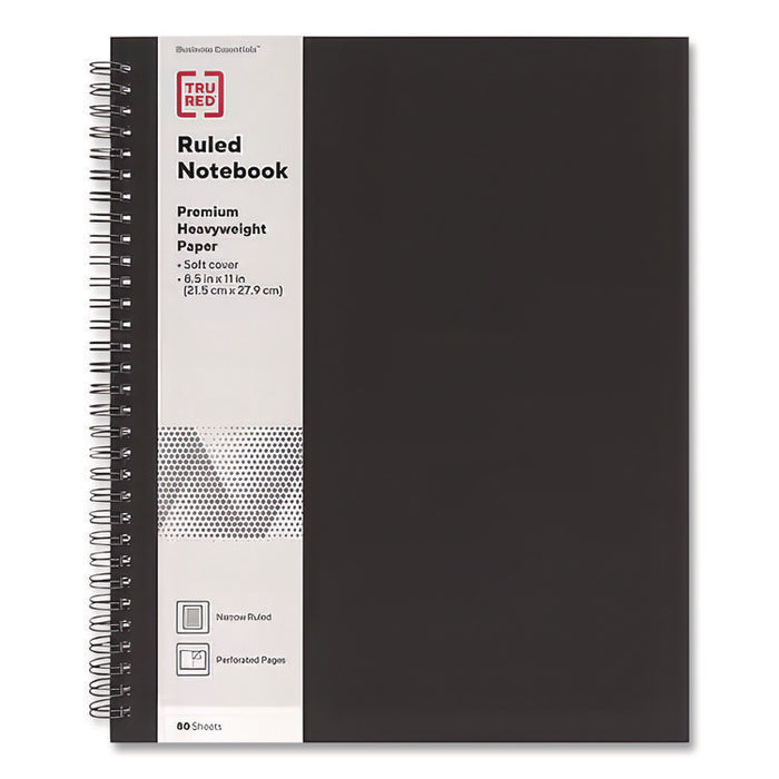 Wirebound Soft-Cover Notebook, 1-Subject, Narrow Rule, Black Cover, (80) 11 x 8.5 Sheets