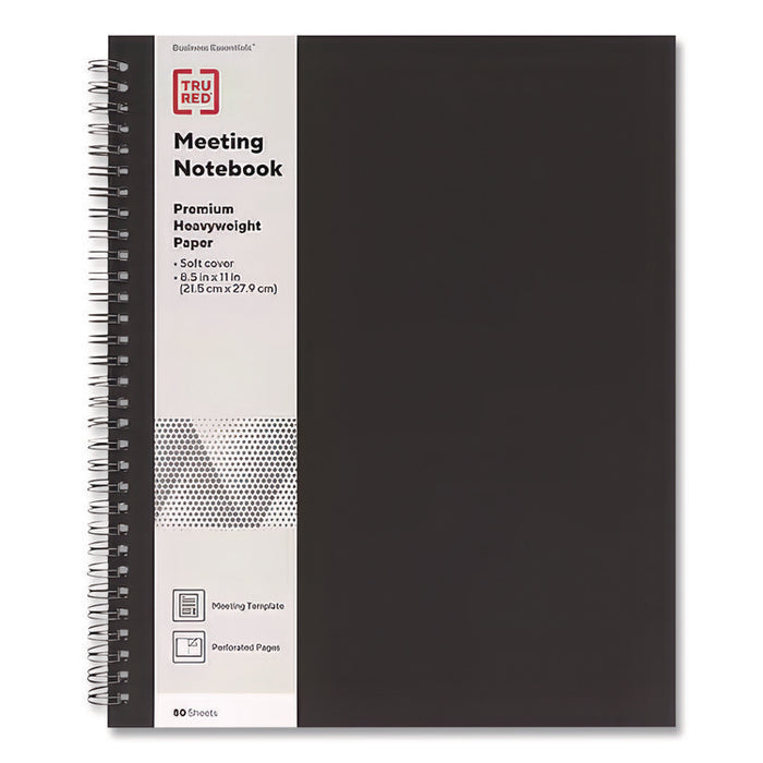 Wirebound Soft-Cover Business-Meeting Journal, Meeting-Minutes/Notes Format, Black Cover, (80) 11 x 8.5 Sheets