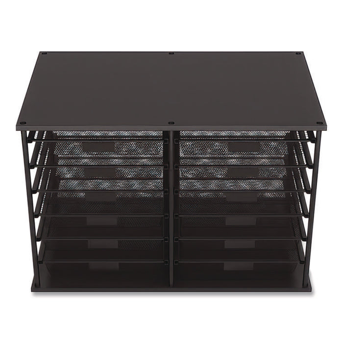 Front-Load Enclosed Wire Mesh Horizontal Document Organizer, 12 Sections, Legal-Size, 24.65 x 15.59 x 16.3, Matte Black