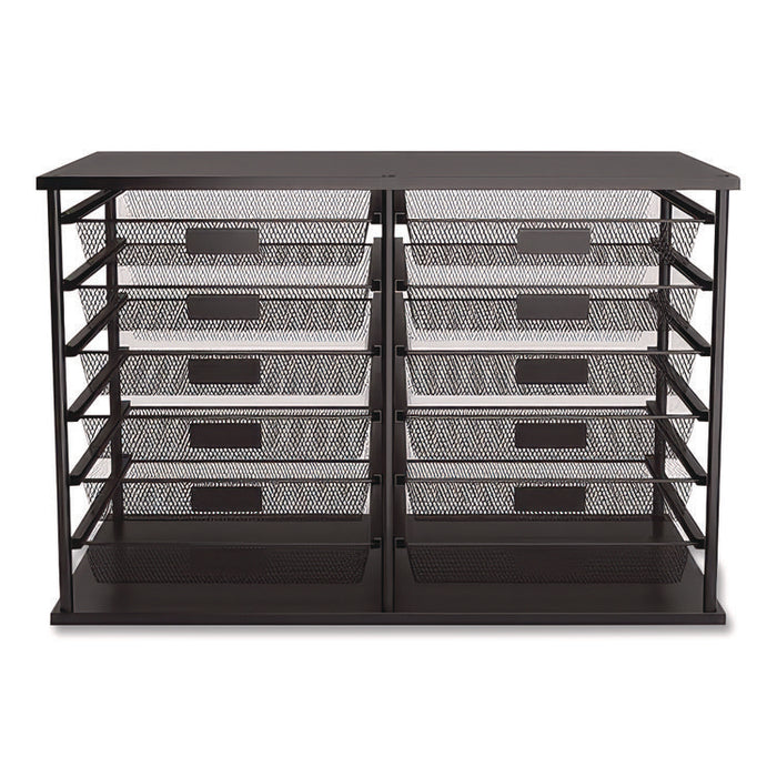 Front-Load Enclosed Wire Mesh Horizontal Document Organizer, 12 Sections, Legal-Size, 24.65 x 15.59 x 16.3, Matte Black