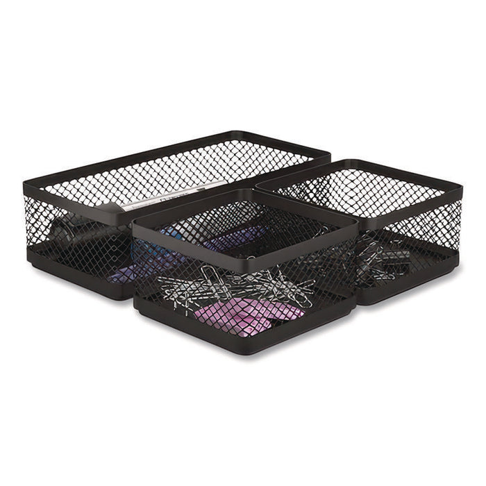 Three Compartment Stackable Wire Mesh Desk Organizer, 8.46 x 4.92 x 4.33, Black