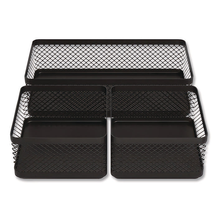 Three Compartment Stackable Wire Mesh Desk Organizer, 8.46 x 4.92 x 4.33, Black