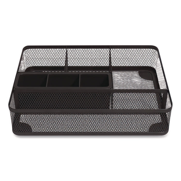 Mesh Drawer Organizer, Seven Compartment, 9.76 x 7.48 x 2.68, Black