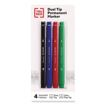 Permanent Marker, Pen-Style Twin-Tip, Extra-Fine/Fine Bullet/Needle Tips, Assorted Colors, 4/Pack