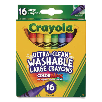 Ultra-Clean Washable Crayons, Large Size, 0.44" x 4", 16 Assorted Colors, 16/Box