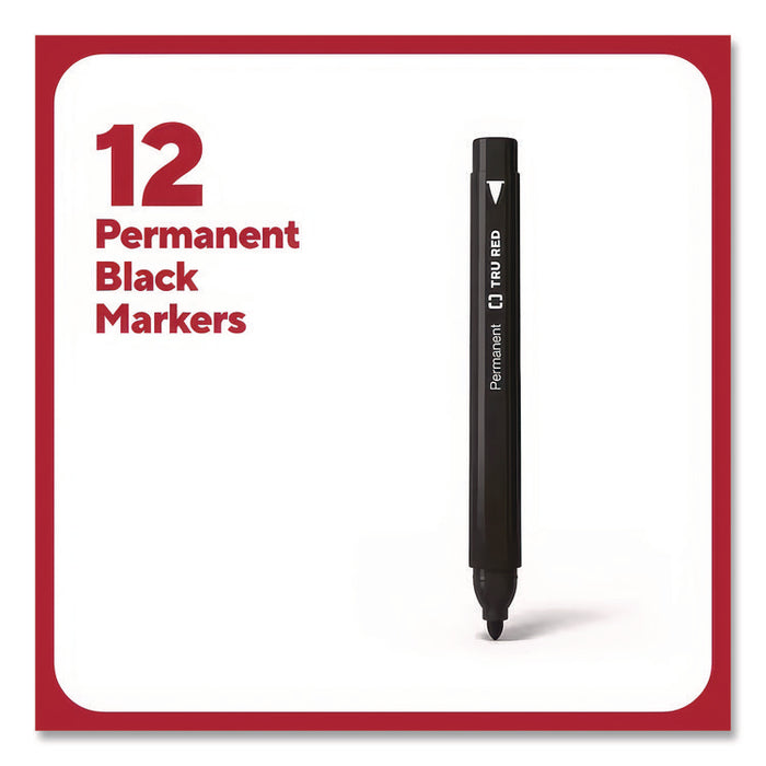 Permanent Marker, Pen-Style, Fine Bullet Tip, Black, Dozen