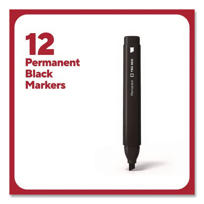 Permanent Marker, Tank-Style, Medium Chisel Tip, Black, Dozen
