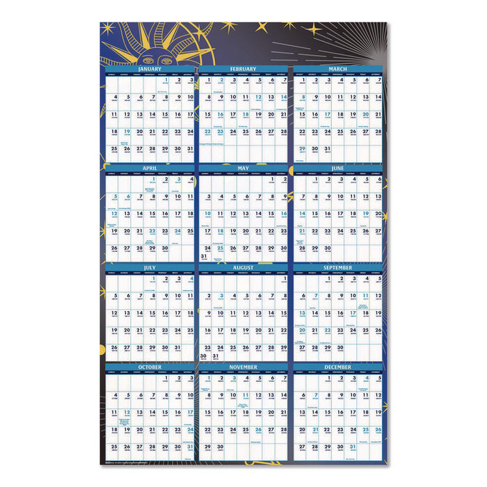 Recycled Stargazer Laminated Wall Planner, Celestial Artwork, 24 x 37, White/Blue/Gold Sheets, 12-Month (Jan to Dec): 2026
