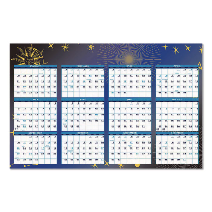 Recycled Stargazer Laminated Wall Planner, Celestial Artwork, 24 x 37, White/Blue/Gold Sheets, 12-Month (Jan to Dec): 2026