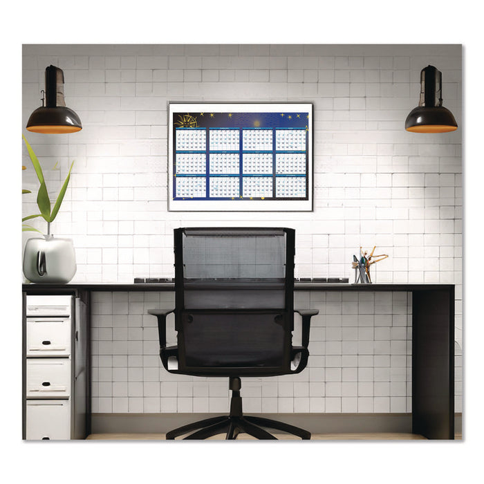 Recycled Stargazer Laminated Wall Planner, Celestial Artwork, 24 x 37, White/Blue/Gold Sheets, 12-Month (Jan to Dec): 2026