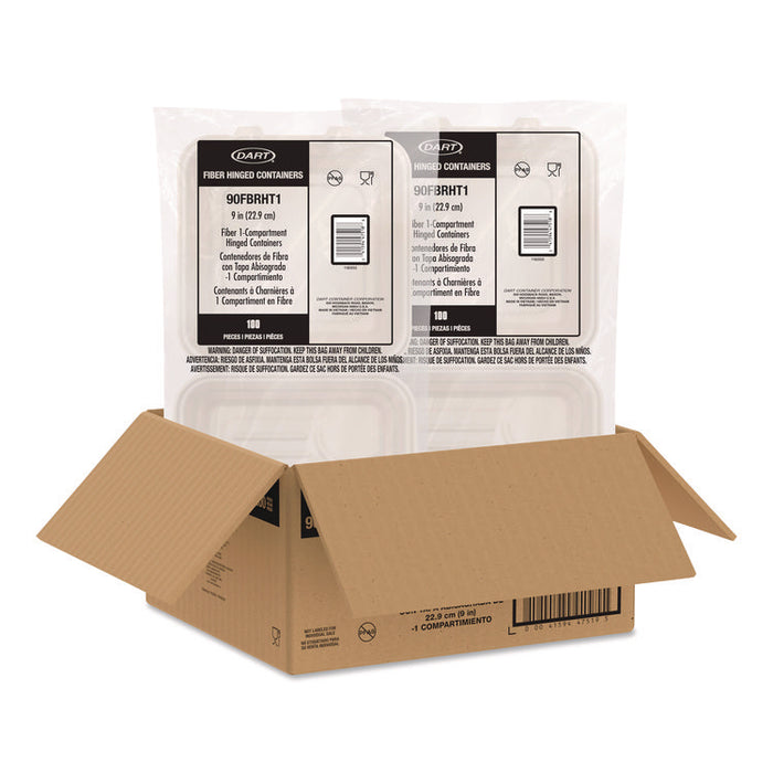 Compostable Molded Fiber Hinged Trays, ProPlanet Seal, 9.14 x 9 x 2.98, Natural, 200/Carton