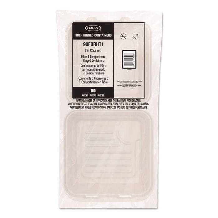 Compostable Molded Fiber Hinged Trays, ProPlanet Seal, 9.14 x 9 x 2.98, Natural, 200/Carton