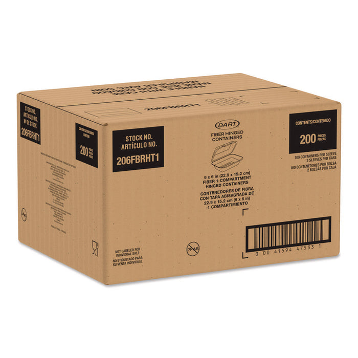 Compostable Molded Fiber Hinged Trays, ProPlanet Seal, 6.41 x 9.22 x 3, Natural, 200/Carton