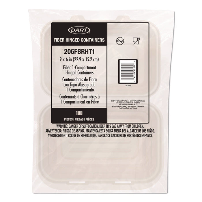 Compostable Molded Fiber Hinged Trays, ProPlanet Seal, 6.41 x 9.22 x 3, Natural, 200/Carton
