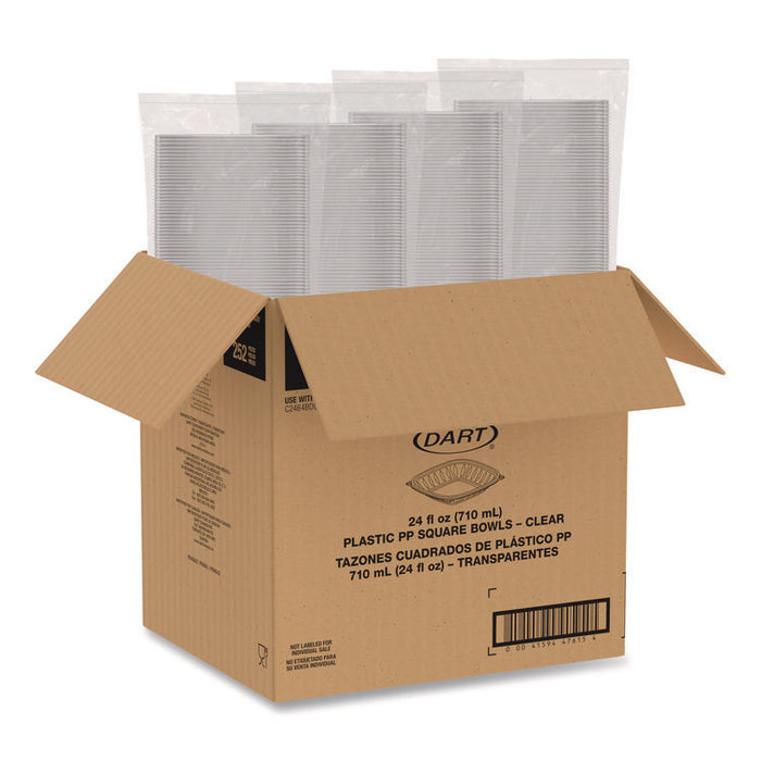 Square Plastic Bowls, 24 oz, 5 x 5 x 1.99, Clear, Plastic, 63 Bowls/Sleeve, 4 Sleeves/Carton