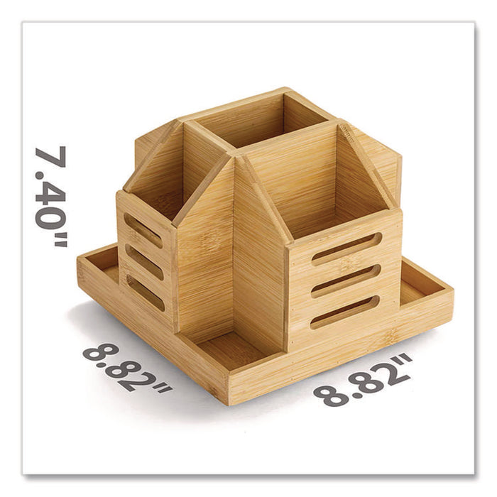 Bamboo Rotary Organizer, 9 Compartments, 8.85 x 8.82 x 7.4, Brown, Bamboo