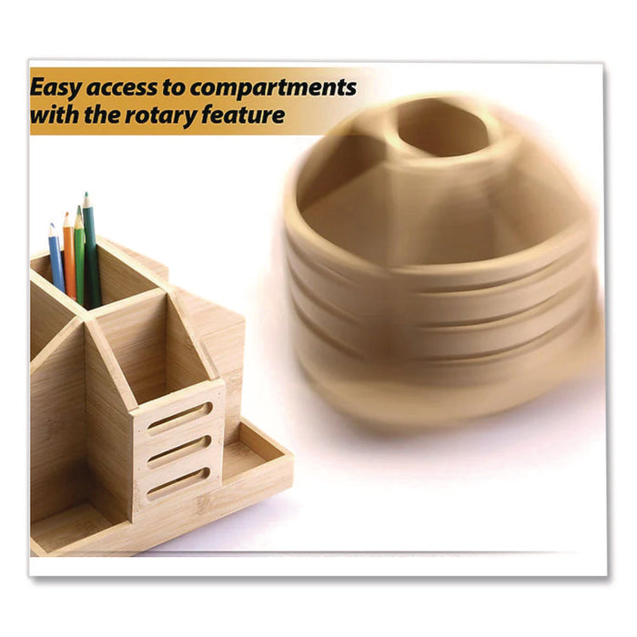 Bamboo Rotary Organizer, 9 Compartments, 8.85 x 8.82 x 7.4, Brown, Bamboo