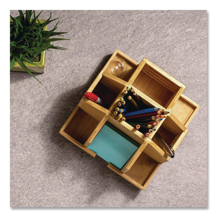 Bamboo Rotary Organizer, 9 Compartments, 8.85 x 8.82 x 7.4, Brown, Bamboo