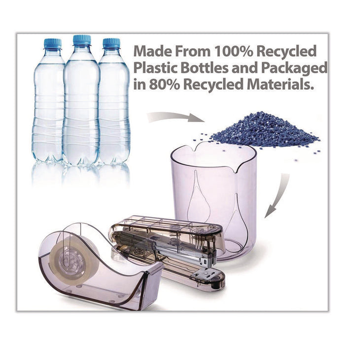 Recycled Plastic Three-Piece Desk Set: (1) Pencil Cup, (1) Stapler, (1) Tape Dispenser, (1) Roll of Tape, Translucent Ash