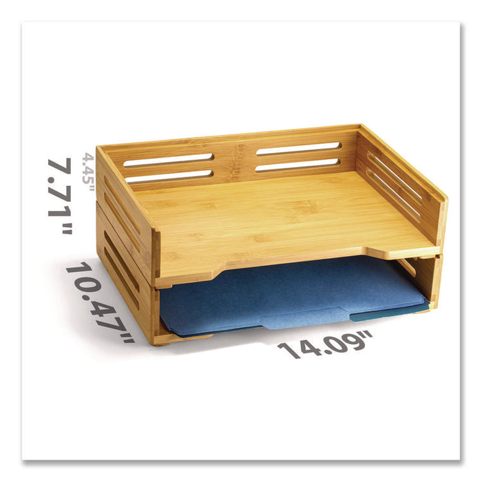 Bamboo Stackable Desktop Document Trays, 2 Sections, Letter Size Files, 14.09" x 10.47" x 4.4", Brown, 2/Pack