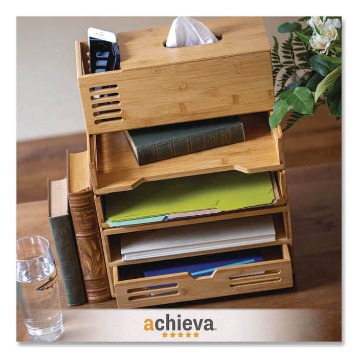 Bamboo Stackable Desktop Document Trays, 2 Sections, Letter Size Files, 14.09" x 10.47" x 4.4", Brown, 2/Pack