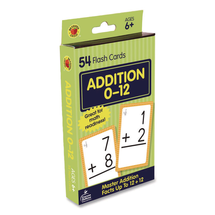 Addition 0 to 12 Flash Cards, Grades 1 to 5, 3.25" x 5.25", Assorted Colors, 54 Cards