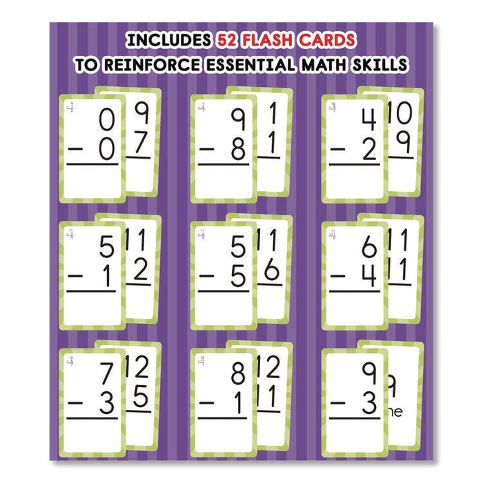 Subtraction 0 to 12 Flash Cards, Grades 1 to 5, 3.25" x 5.25", Assorted Colors, 54 Cards