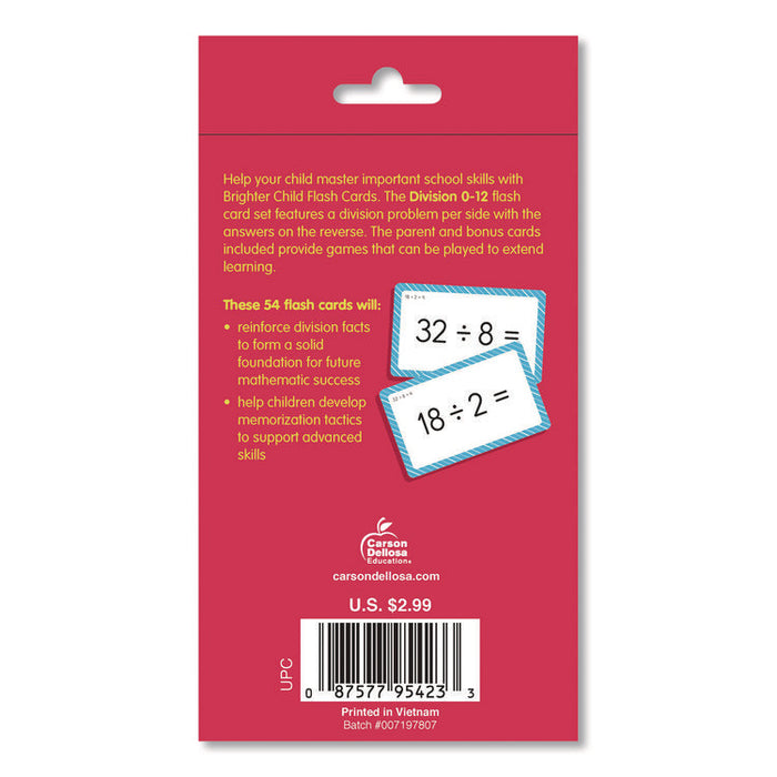 Division 0 to 12 Flash Cards, Grades 4 to 6, 3.25" x 5.25", Assorted Colors, 54 Cards