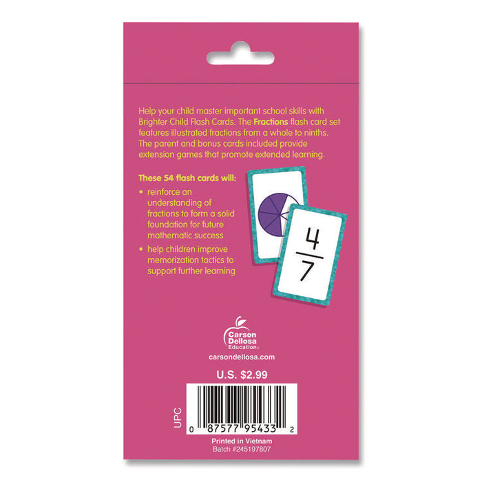 Fractions Flash Cards, Grades 4 to 6, 3.25" x 5.25", Assorted Colors, 54 Cards