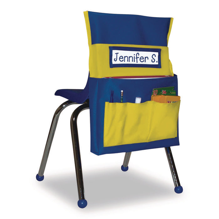 Chairback Buddy for Student Chairs with a Back Width Up to 15", Medium, 15 x 1.5 x 19, Fabric, Blue/Yellow